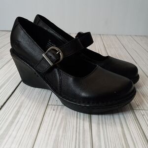 Born Black Leather MaryJane Wedge Shoes
